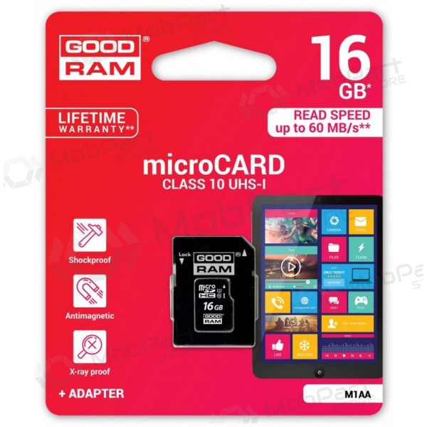 Atmiņas karte GOODRAM MicroSD 16Gb (class 10) + SD adapter