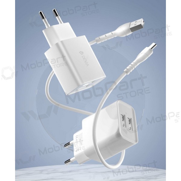 Lādētājs Devia Smart x 2 USB (2.4A) + Type-C (balts)
