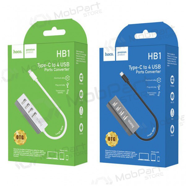 USB šakotuvas HOCO HB1 type-C to 4xUSB ports (pelēks)