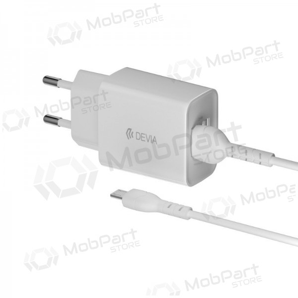 Lādētājs Devia Smart x 2 USB (2.4A) + MicroUSB, (balts)