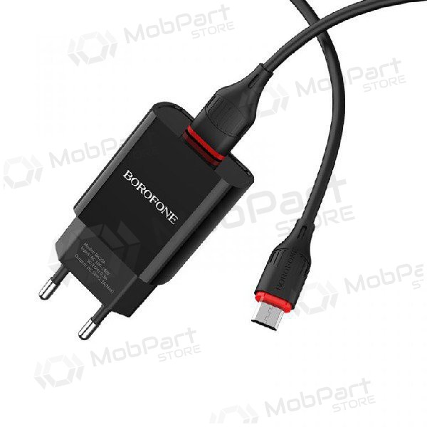 Lādētājs BOROFONE BA20A Sharp USB + microUSB kabelis (5V 2.1A) (melns)