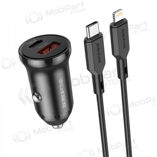 Lādētājs automobilinis Borofone BZ18A USB-A/Type-C PD20W+QC3.0 + Lightning (melns)