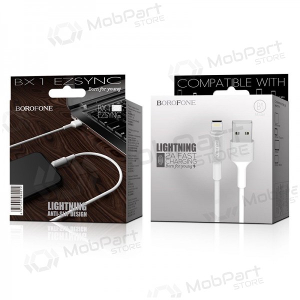 USB kabelis Borofone BX1 Lightning 1.0m (balts)