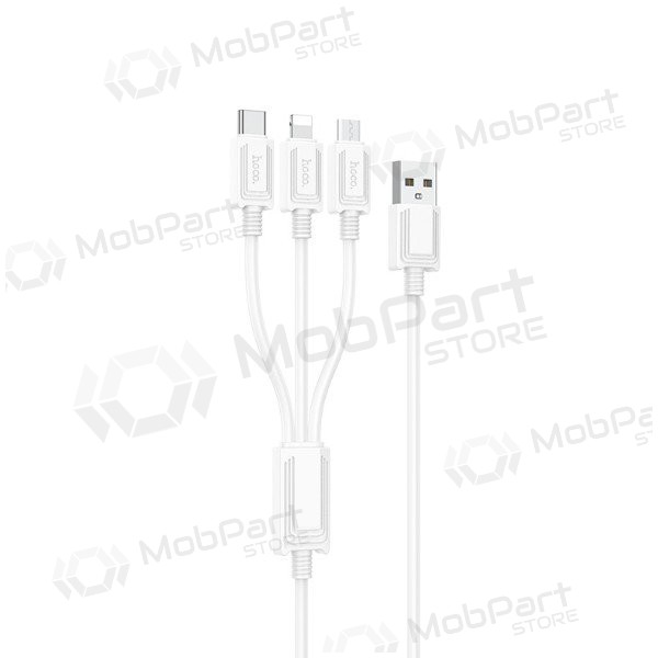 USB kabelis Hoco X74 3in1 microUSB-Lightning-Type-C 1.0m (balts)