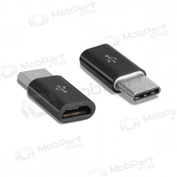 Adapteris iš microUSB į Type-C (melns)