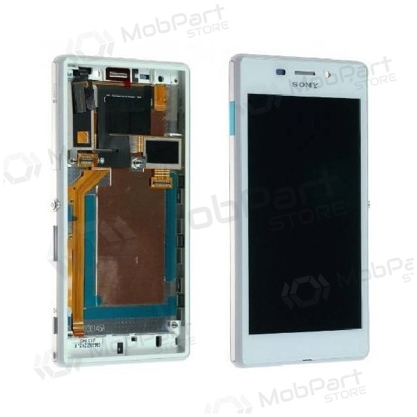 Sony Xperia M2 D2303 / M2 D2305 / M2 Aqua D2403 ekrāns (balts) (ar rāmīti) (service pack) (oriģināls)