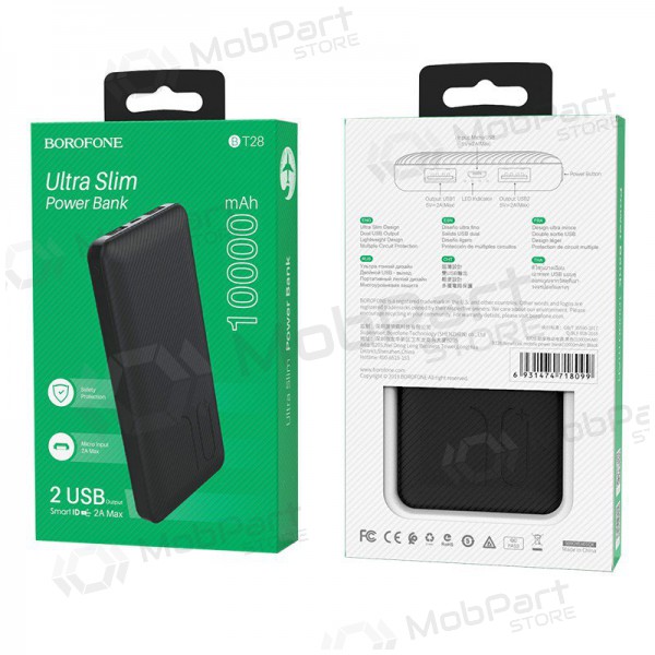Ārējā baterija Power Bank Borofone BT28 Ultra Slim 10000mAh melna