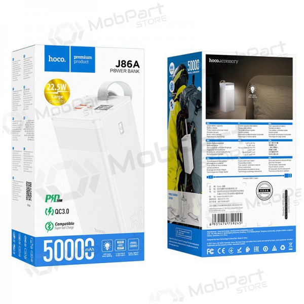 Ārējā baterija Power Bank Hoco J86A 22.5W Quick Charge 3.0 50000mAh balta Ārējā baterija Power Bank Hoco J86A 22.5W Quick Charge 3.0 50000mAh balta