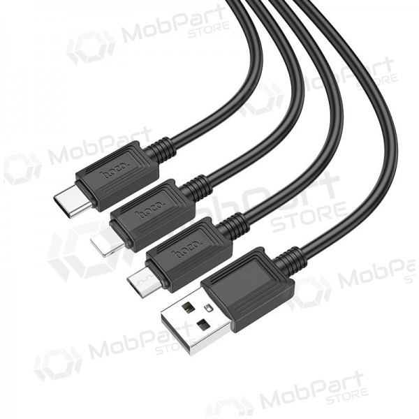 USB kabelis Hoco X74 3in1 microUSB-Lightning-Type-C 1.0m (melns)