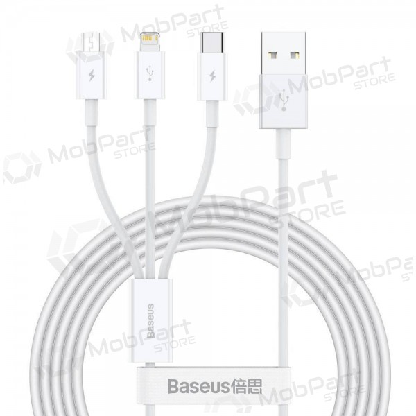 Kabelis Baseus Superior USB - microUSB+Lightning+Type-C 3.5A 1.5m (balts) CAMLTYS-02