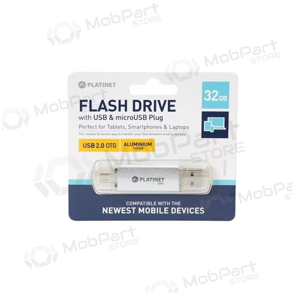 Datu nesējs Platinet 32GB OTG USB 2.0 + microUSB (sudraba krāsā)