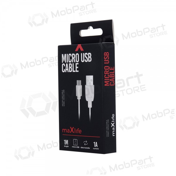USB kabelis Maxlife microUSB (balts) 1.0m