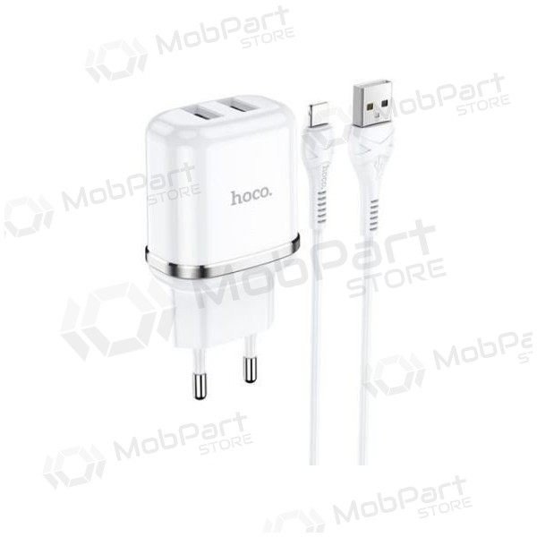 Lādētājs HOCO N4 Aspiring Dual USB + type-C kabelis (5V 2.4A) (balts)
