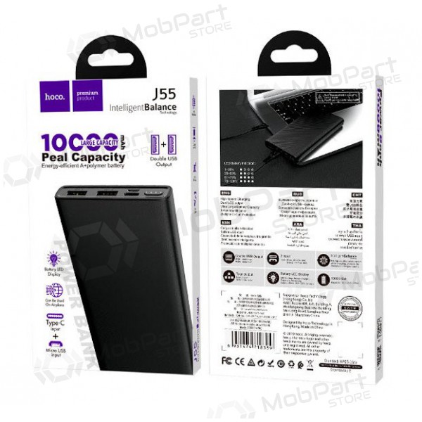 Ārējā baterija Power Bank Hoco J55 10000mAh (melna) Ārējā baterija Power Bank Hoco J55 10000mAh (melna)