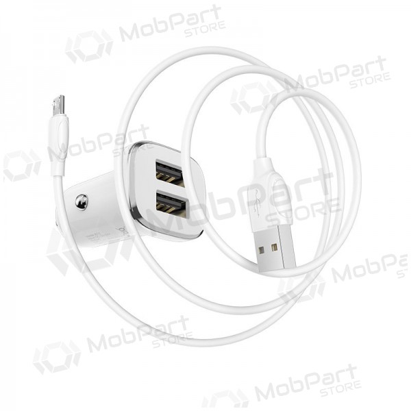 Lādētājs automobilinis Borofone BZ12 USB + microUSB (2.4A) (balts)