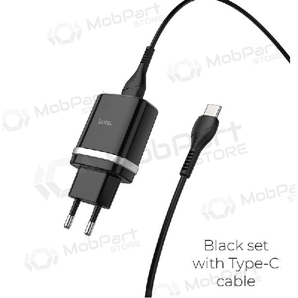 Lādētājs HOCO C12Q Smart USB + type-C kabelis (QC3.0) (melns)