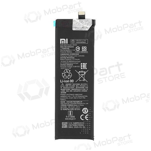 Akumuliatorius oriģināls Xiaomi Mi Note 10 Lite/Mi Note 10 Pro/CC9 Pro 5270mAh BM52 (service pack)