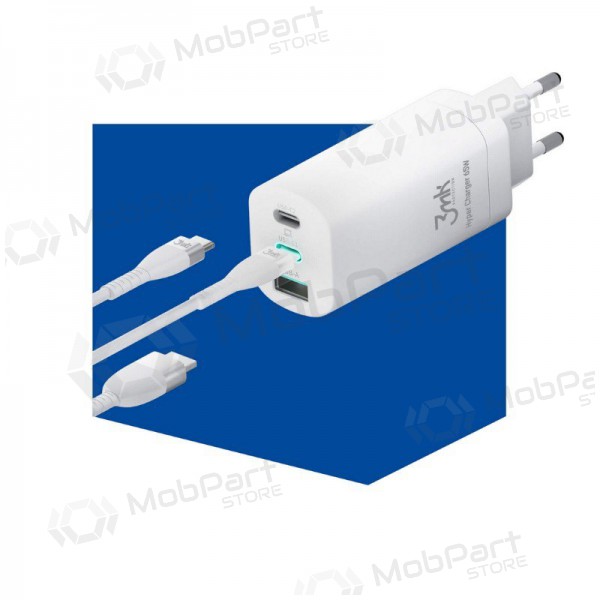 Lādētājs 3MK HyperCharger 65W 2xUSB-C, 1xUSB-A PD 3.0/QC 4.0 (balts)