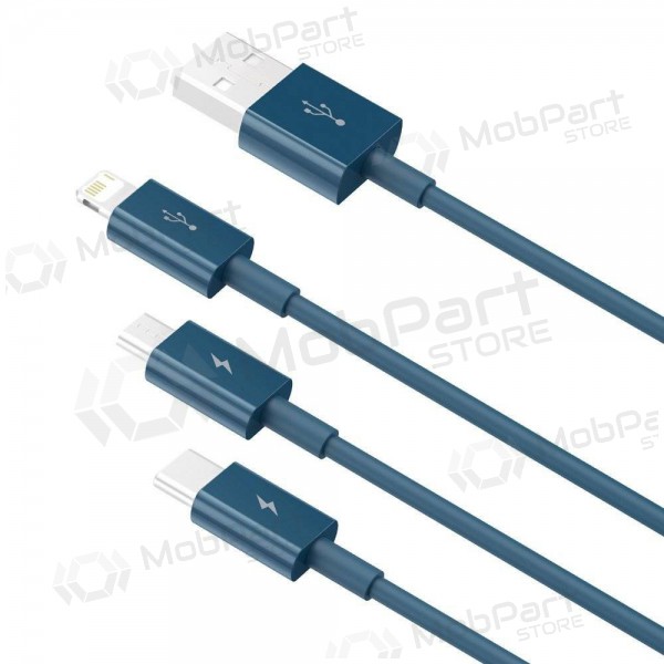 USB kabelis Baseus Superior USB - microUSB+Lightning+Type-C 100W 1.5m (zils) CAMLTYS-03 USB kabelis Baseus Superior USB - microUSB+Lightning+Type-C 100W 1.5m (zils) CAMLTYS-03