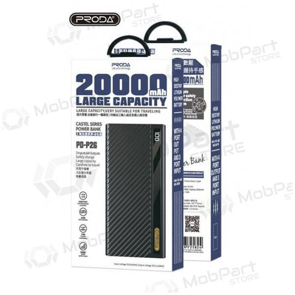 Ārējā baterija Power Bank Proda PD-P26 4xUSB 20000mAh (melna)