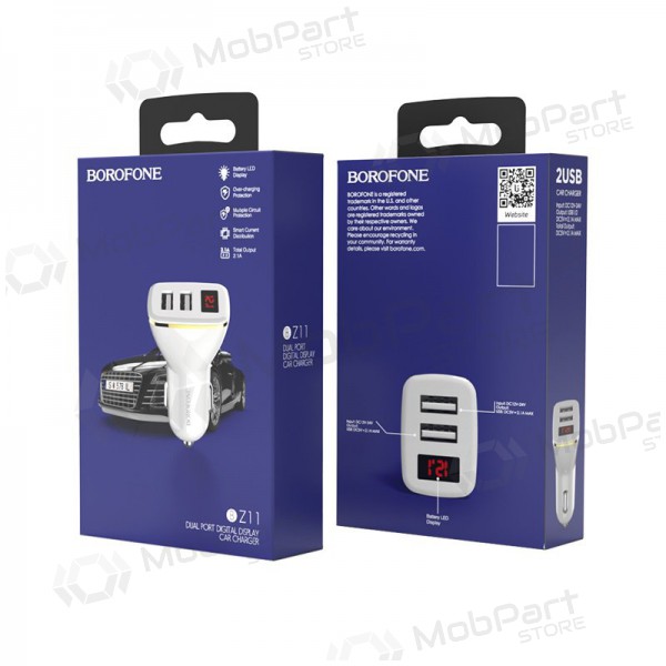 Lādētājs automobilinis Borofone BZ11 x 2 USB (2.1A) (melns)