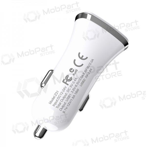 Lādētājs automobilinis Hoco Z31 Quick Charge 3.0 (3.4A) x 2 USB (balts)