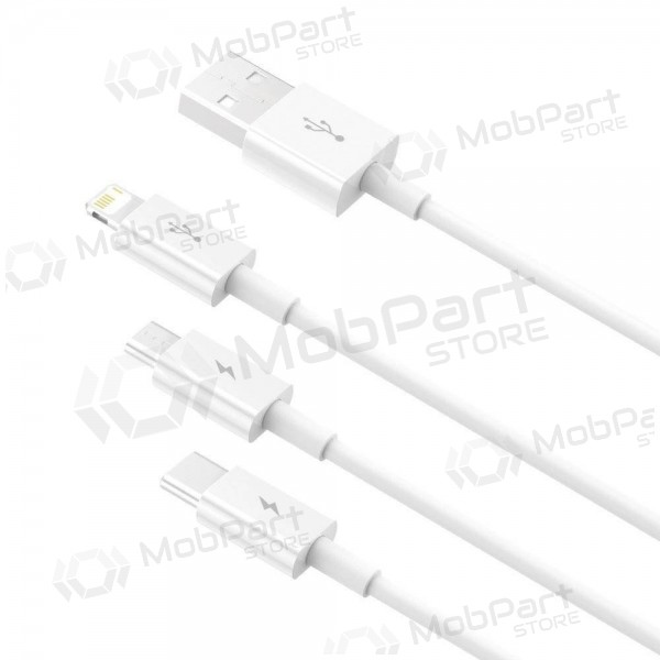 Kabelis Baseus Superior USB - microUSB+Lightning+Type-C 3.5A 1.5m (balts) CAMLTYS-02