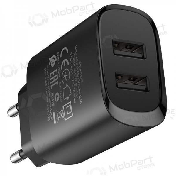 Lādētājs Borofone BN2 2xUSB 2.1A + Lightning (melns)
