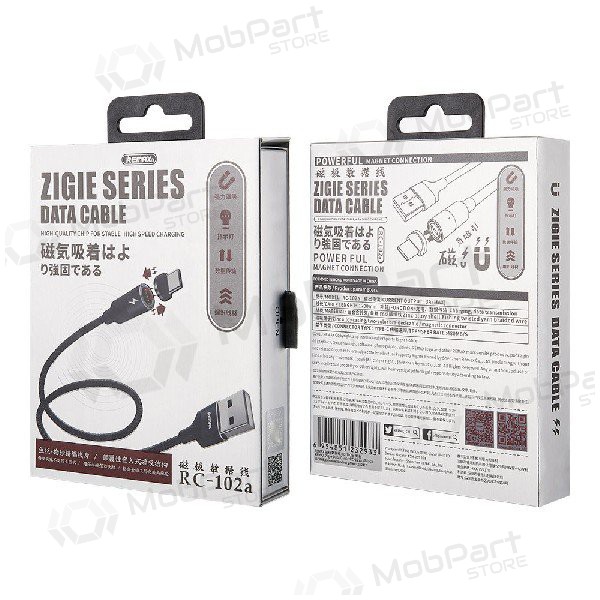 USB kabelis REMAX Magnetic type-C 1.2m (3A) (melns)