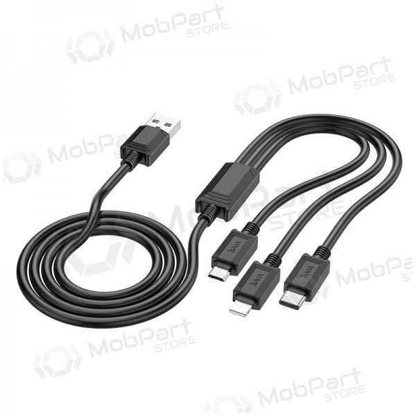 USB kabelis Hoco X74 3in1 microUSB-Lightning-Type-C 1.0m (melns)