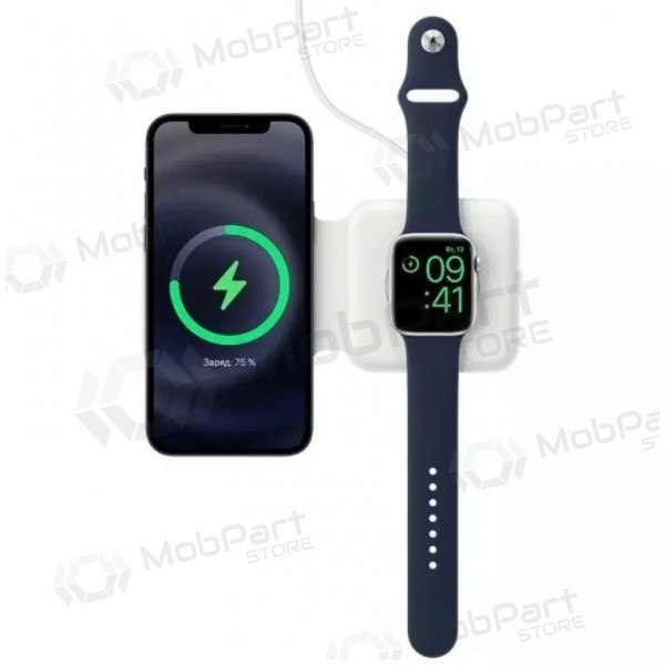 Lādētājs bezvadu 2in1 Smart Phone, Watch MagSafe 10W (balts)