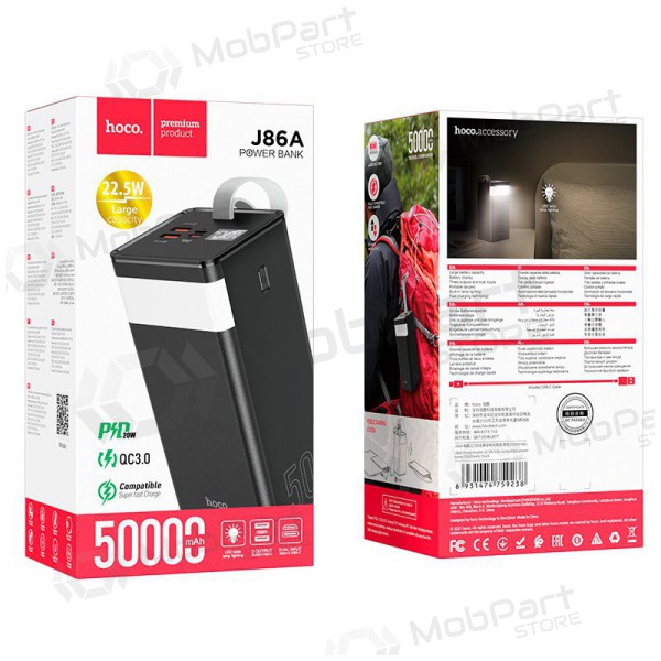 Ārējā baterija Power Bank Hoco J86A 22.5W Quick Charge 3.0 50000mAh melna Ārējā baterija Power Bank Hoco J86A 22.5W Quick Charge 3.0 50000mAh melna