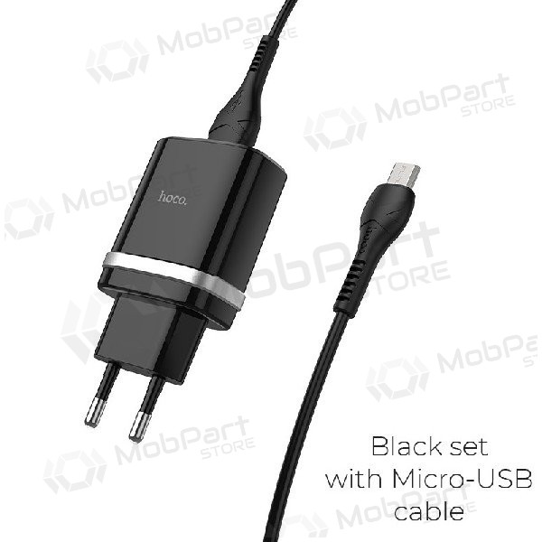 Lādētājs HOCO C12Q Smart USB + microUSB kabelis (QC3.0) (melns)