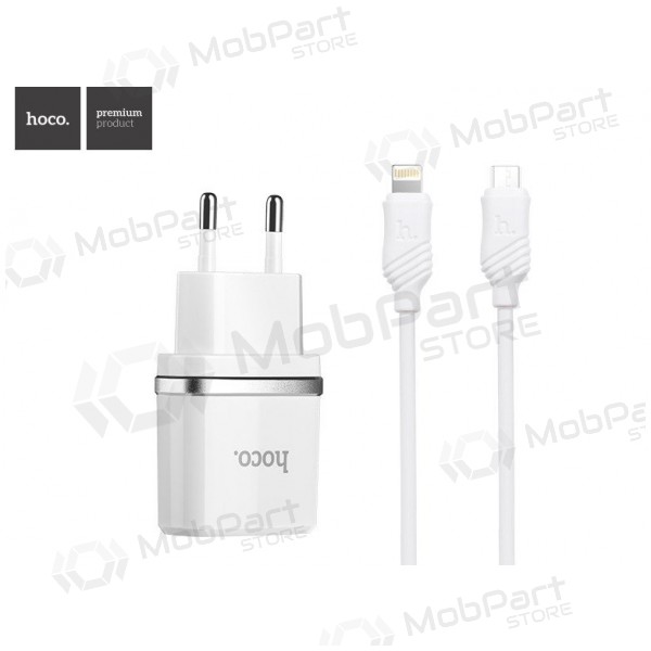 Lādētājs HOCO C11 Smart USB + lightning (5V 1A) (balts)