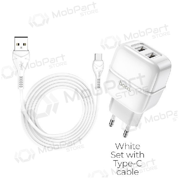 Lādētājs HOCO C77A Highway Dual USB + type-C kabelis (5V 2.4A) (balts)