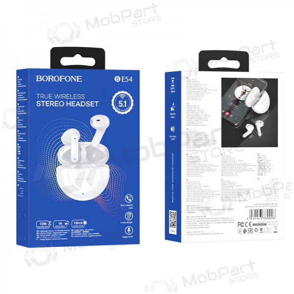 Bezvadu brīvroku aprīkojums Borofone BE54 Rejoice TWS (balta)