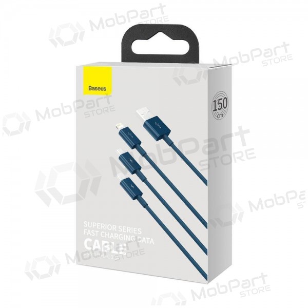 USB kabelis Baseus Superior USB - microUSB+Lightning+Type-C 100W 1.5m (zils) CAMLTYS-03 USB kabelis Baseus Superior USB - microUSB+Lightning+Type-C 100W 1.5m (zils) CAMLTYS-03