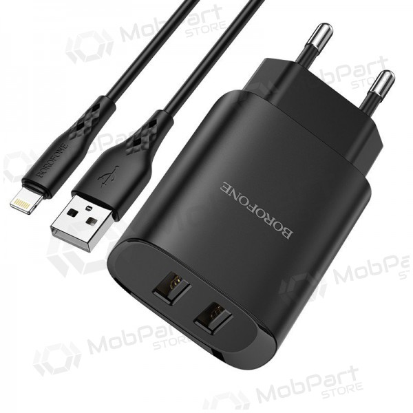 Lādētājs Borofone BN2 2xUSB 2.1A + Lightning (melns)