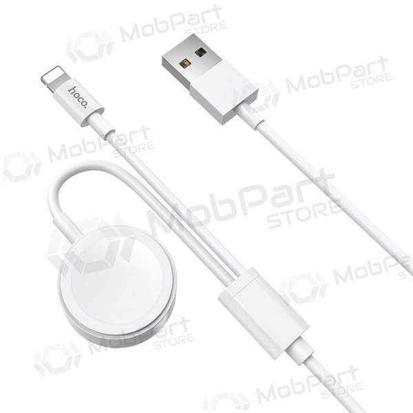 USB kabelis HOCO U69 lightning 1.0m (with iWatch wireless charger) (balts)