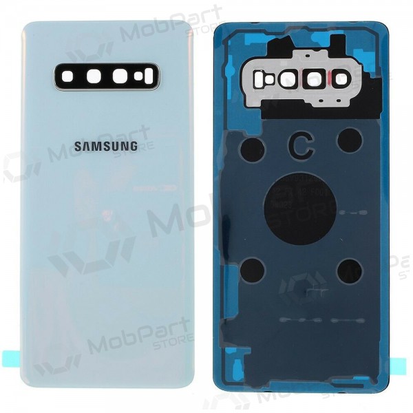 Samsung G975 Galaxy S10 Plus aizmugurējais baterijas vāciņš balts (Prism White) (lietots grade C, oriģināls)