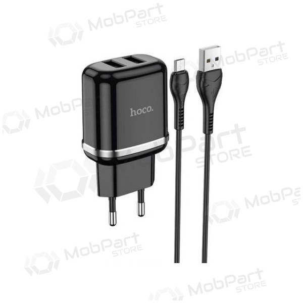 Lādētājs HOCO N4 Aspiring Dual USB + microUSB kabelis (5V 2.4A) (melns)
