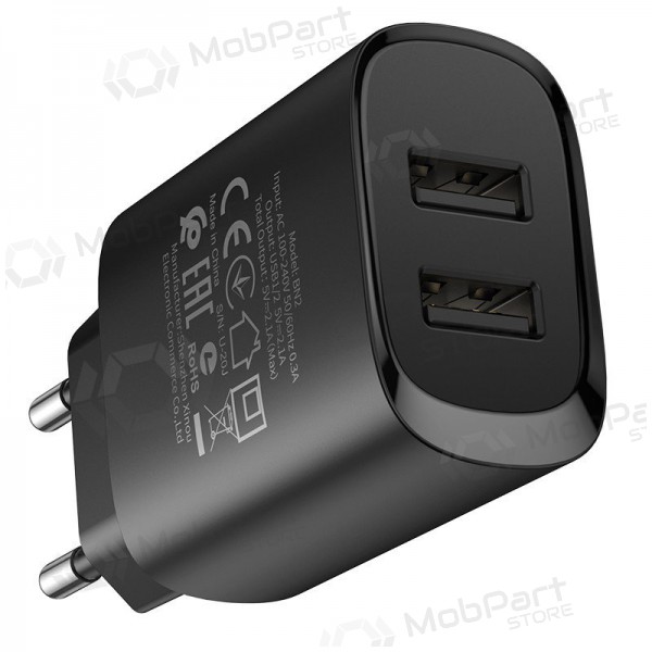 Lādētājs Borofone BN2 2xUSB 2.1A + USB Type-C (melns)