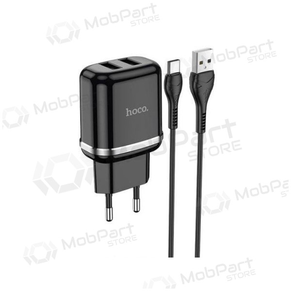 Lādētājs HOCO N4 Aspiring Dual USB + type-C kabelis (5V 2.4A) (melns)