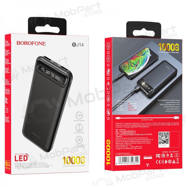 Ārējā baterija Power Bank Borofone BJ14 Type-C microUSB 2*USB (2A) 10000mAh melna Ārējā baterija Power Bank Borofone BJ14 Type-C microUSB 2*USB (2A) 10000mAh melna