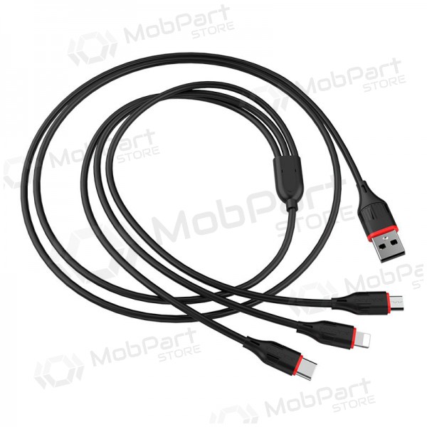 USB kabelis Borofone BX17 3in1 microUSB-Lightning-Type-C 1.0m (melns)