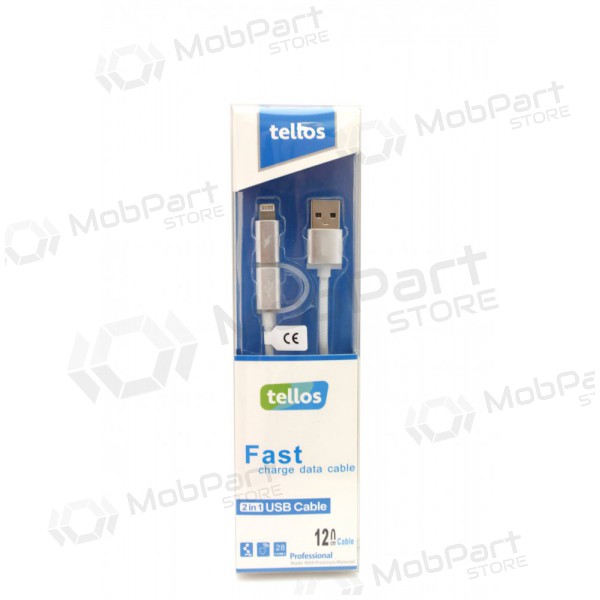 USB kabelis Tellos TPE 2in1 microUSB - Lightning (sudraba) 1.2m
