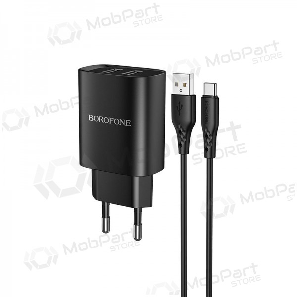 Lādētājs Borofone BN2 2xUSB 2.1A + USB Type-C (melns)