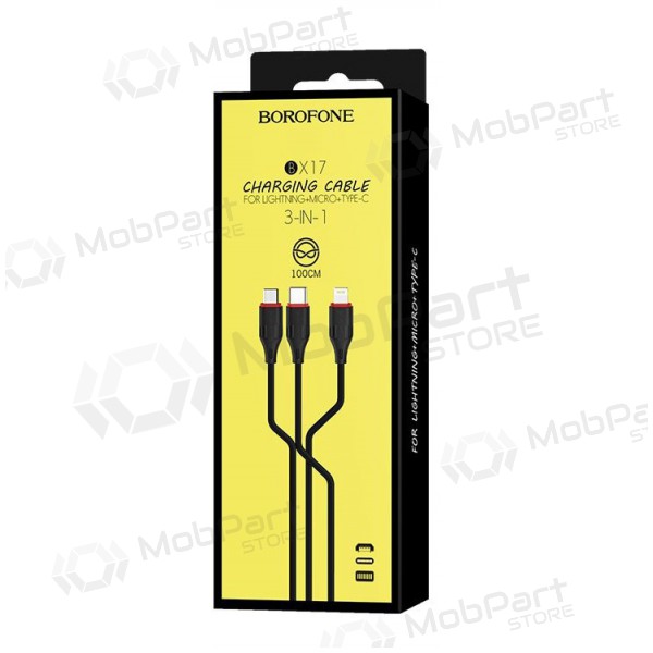 USB kabelis Borofone BX17 3in1 microUSB-Lightning-Type-C 1.0m (melns)