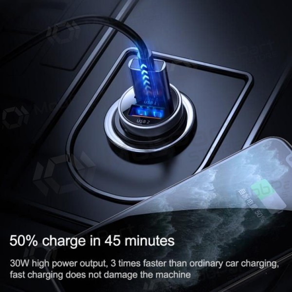 Lādētājs automobilinis Joyroom C-A09 2xUSB (SCP, PD, AFC) 3.0 30W (melns)