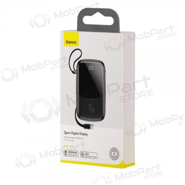 Ārējā baterija Power Bank Baseus Q Pow With Type-C Cable 10000mAh melna PPQD-A01 Ārējā baterija Power Bank Baseus Q Pow With Type-C Cable 10000mAh melna PPQD-A01